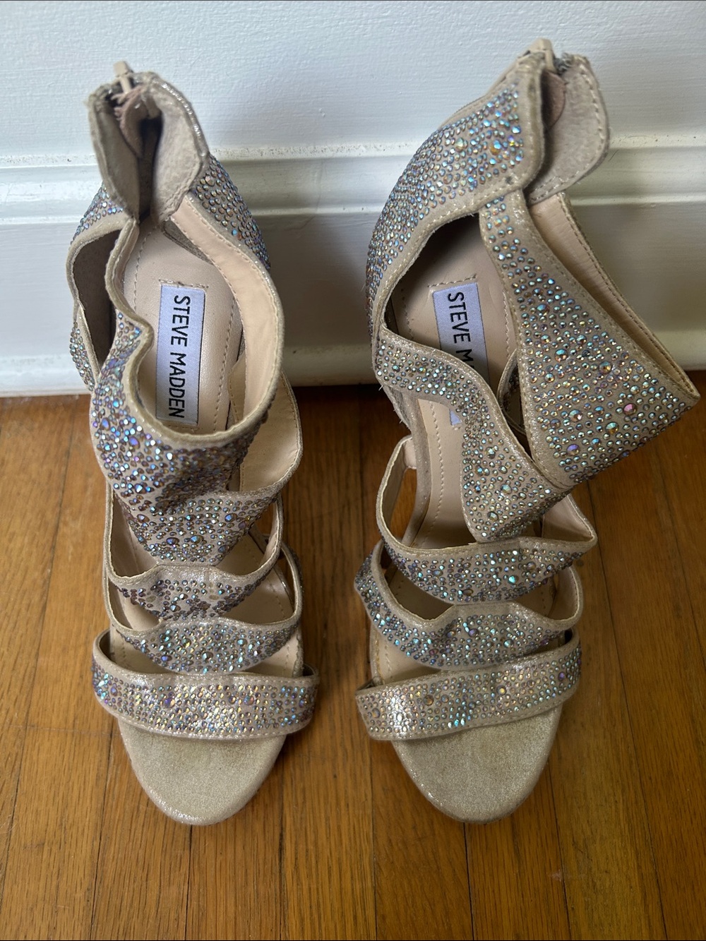 Steve Madden Nude Crystal Multi-Strap Heels